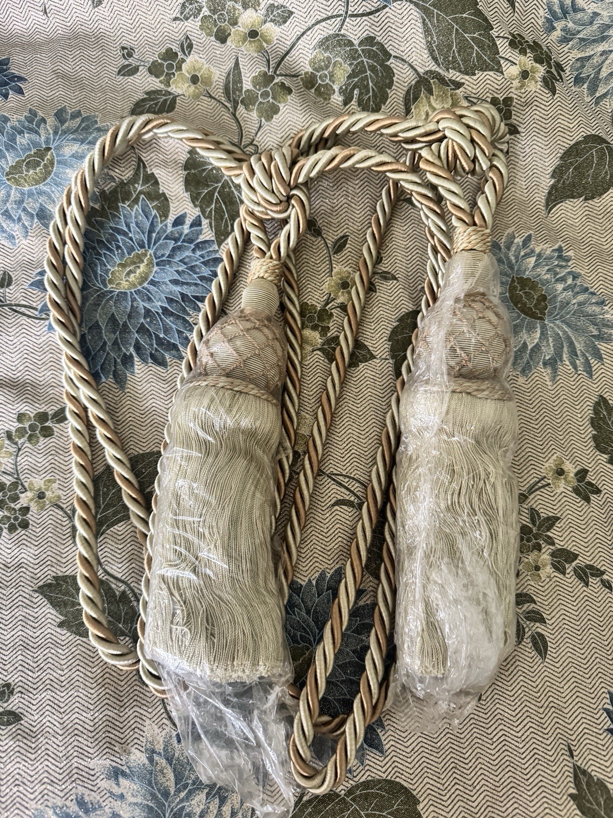 French Curtain Tassel Tiebacks A Pair Designer Gold Ivory Light Green
