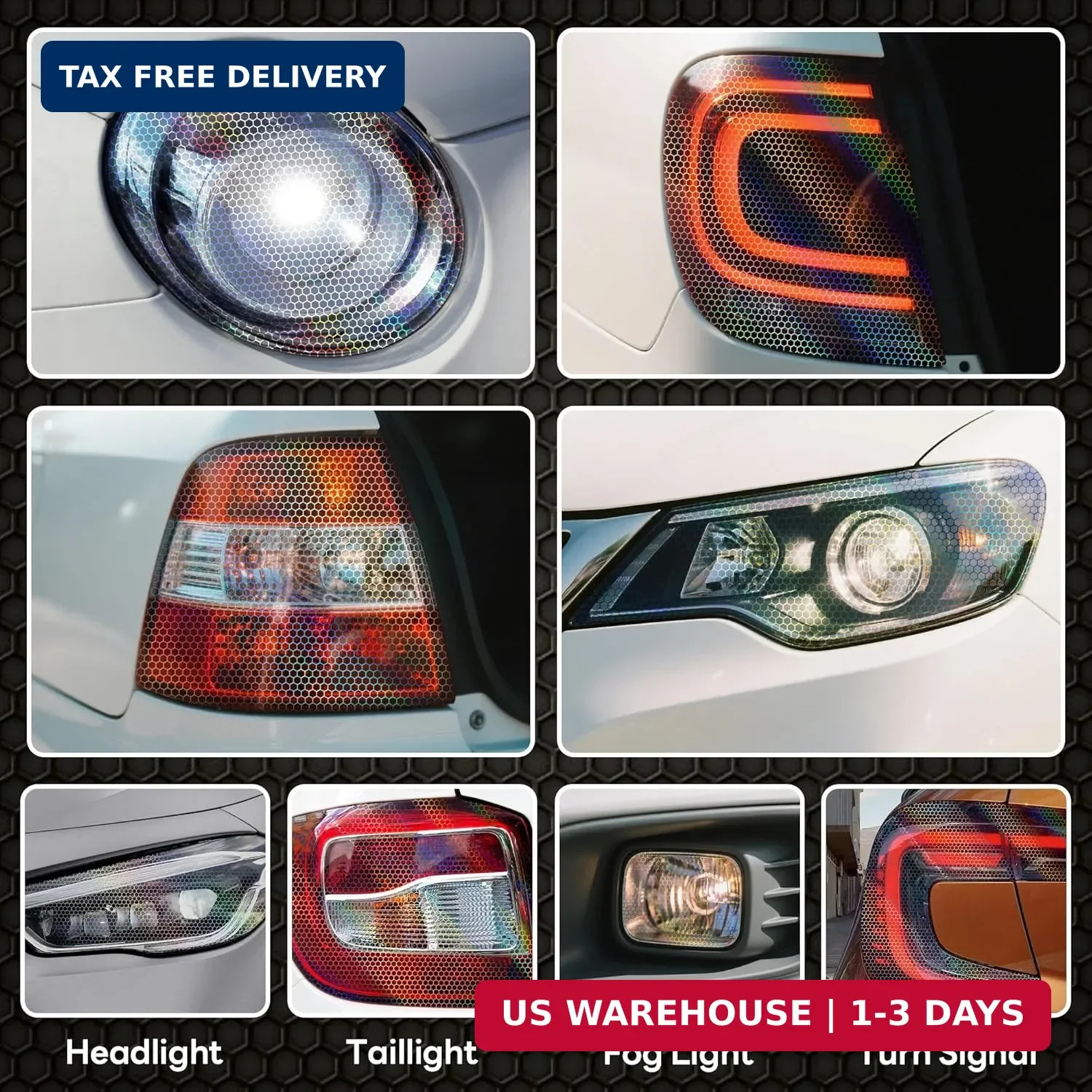 Lypumso Headlight Taillight Tint Film – 12 x 60 Inches Honeycomb Headlight Taill