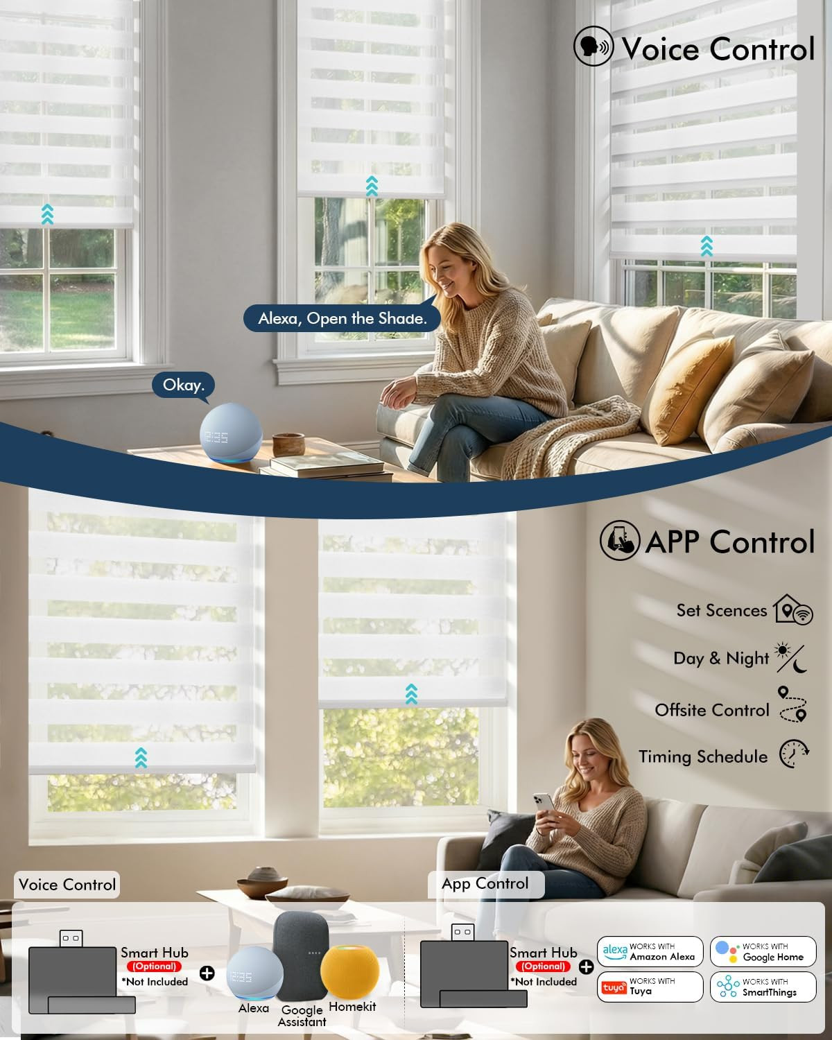 No Drill Motorized Zebra Blinds with Remote,Cordless Shades Dual Layer,Thermal I