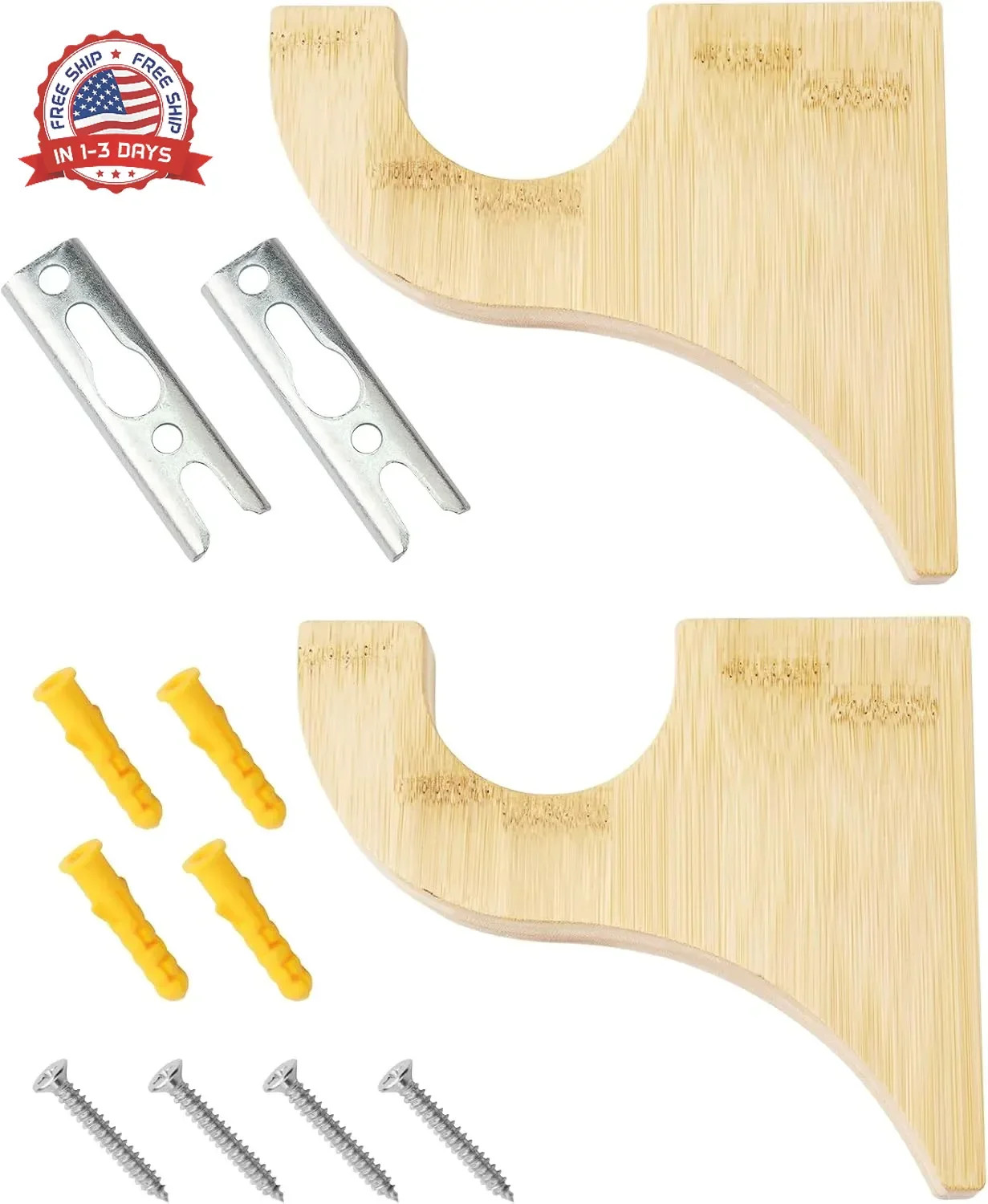2Pack Wooden Curtain Rod Brackets, Wood Curtain Rod Holders for 2″ Pole | Multip