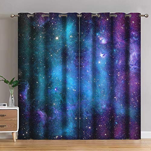 Galaxy Blackout Curtains – Outer Space Nebula Starry Sky Window Drapes 2 Panels