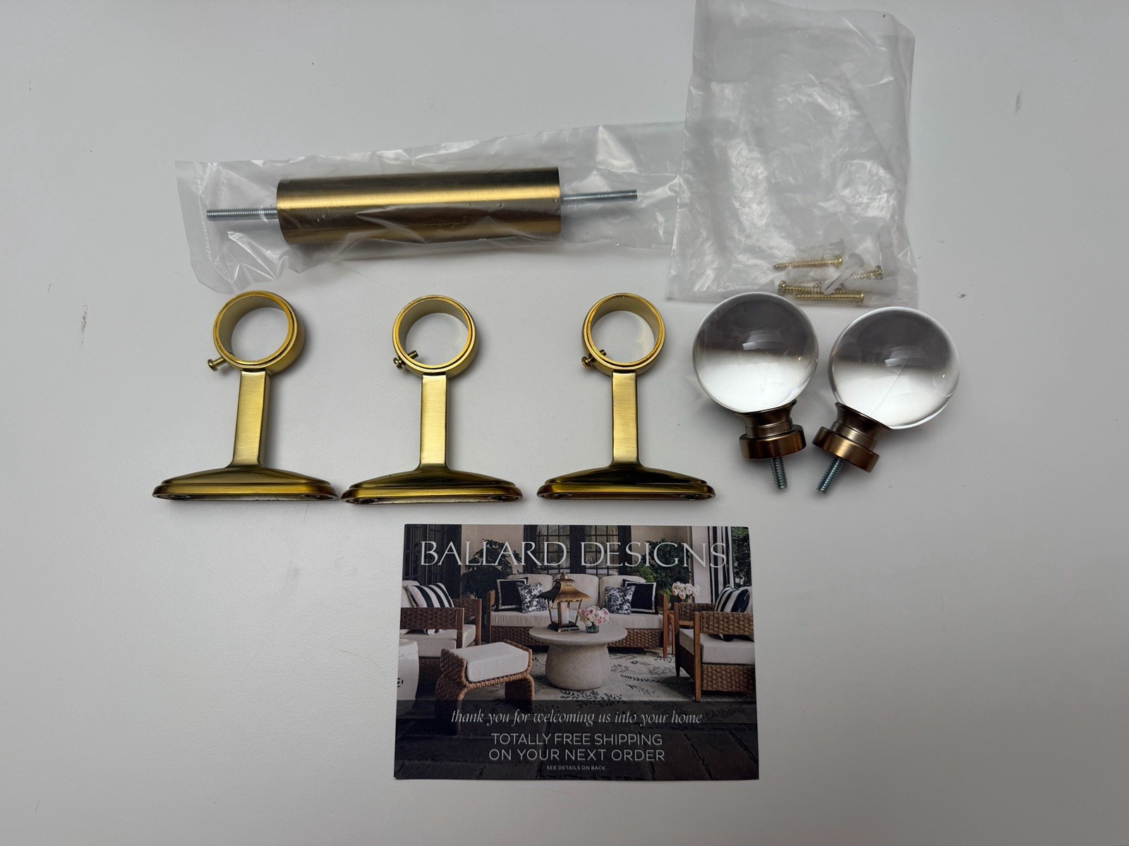 Ballard Designs 1.25 In Brass Drapery Lot 2 Crystal Finials 3 Brackets Connector