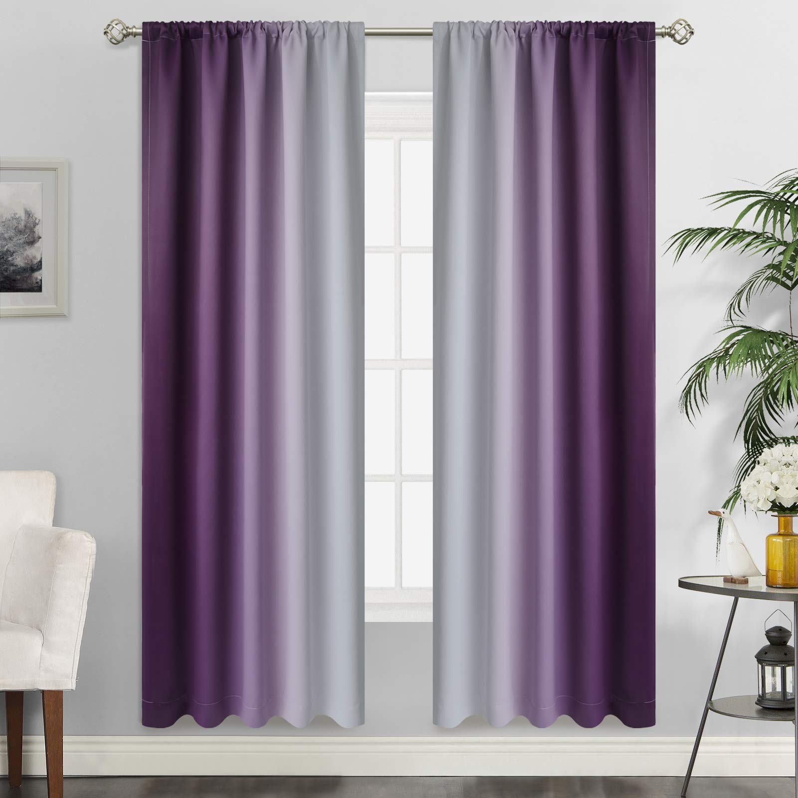 Ombre Room Darkening Curtains for Living Room, Light Blocking Gradient Purple to