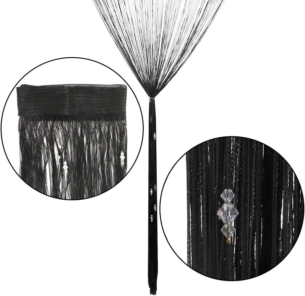 GREENWISH String Curtains Black Beads Curtains Doorway Tassel Curtain Thread