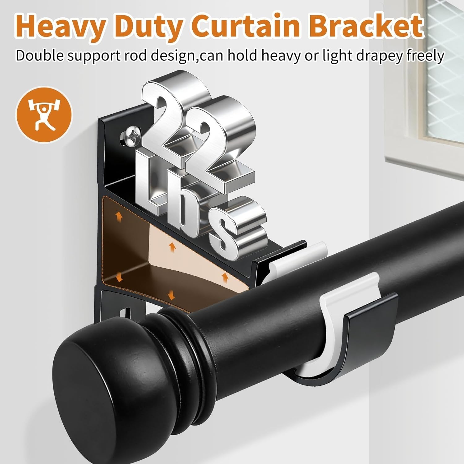 Versatile Heavy-Duty Wall-Mounted Curtain Rod Holders – Set of 4 Black Brackets
