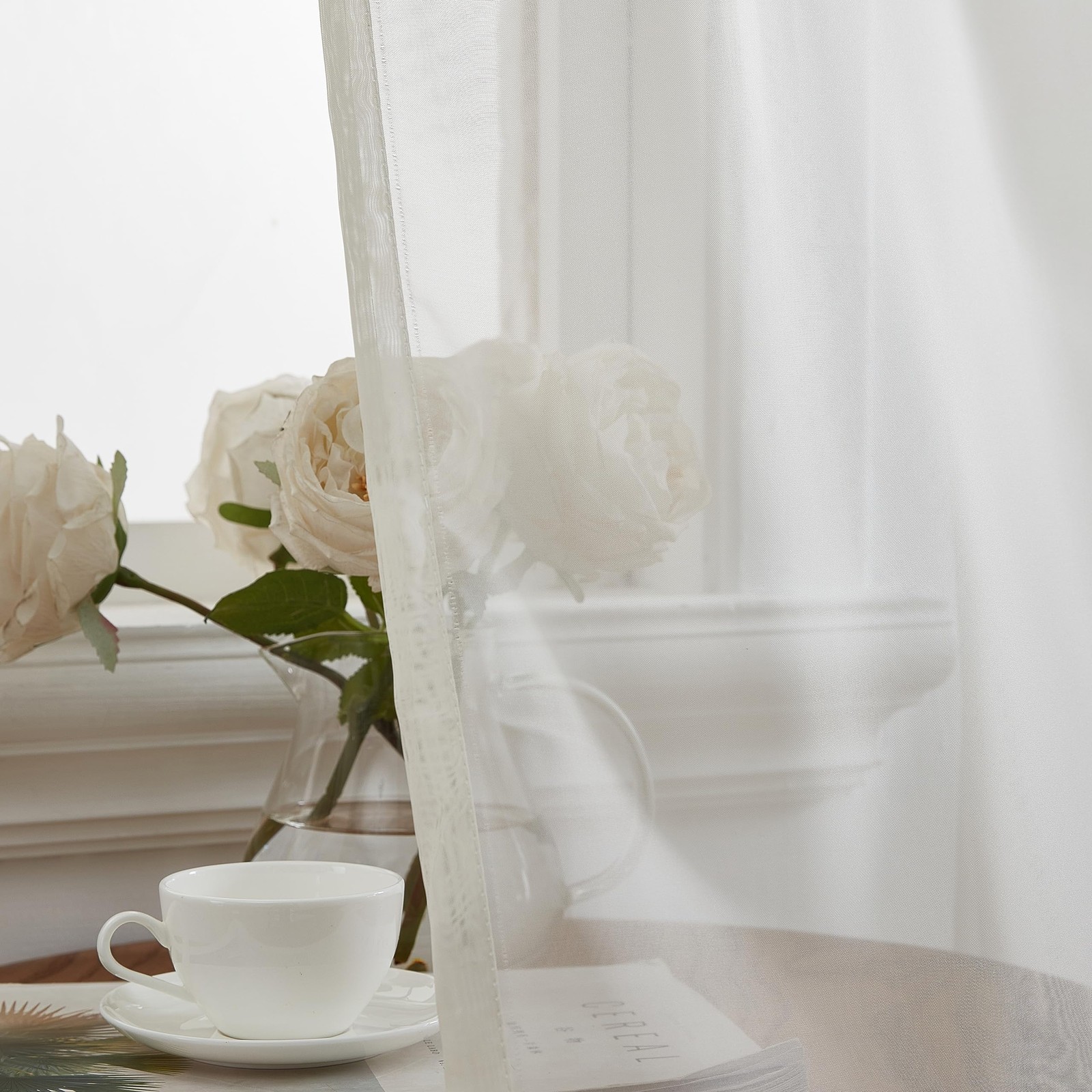 HLC.ME Ivory Sheer Voile Window Treatment Rod 54″W x 84″L (Pack of 2),