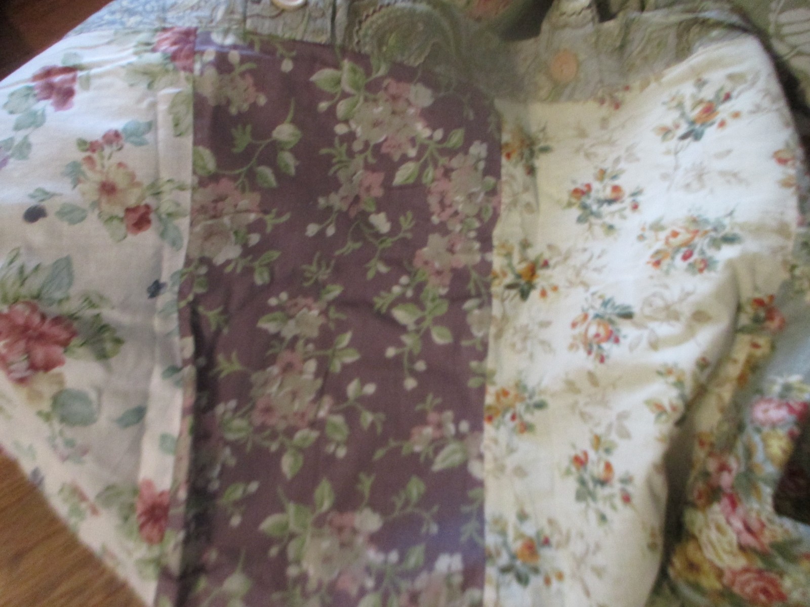 2 GREENLAND BLOOMING PRAIRIE PATCHWORK Floral TAB TOP VALANCES 84 X 18