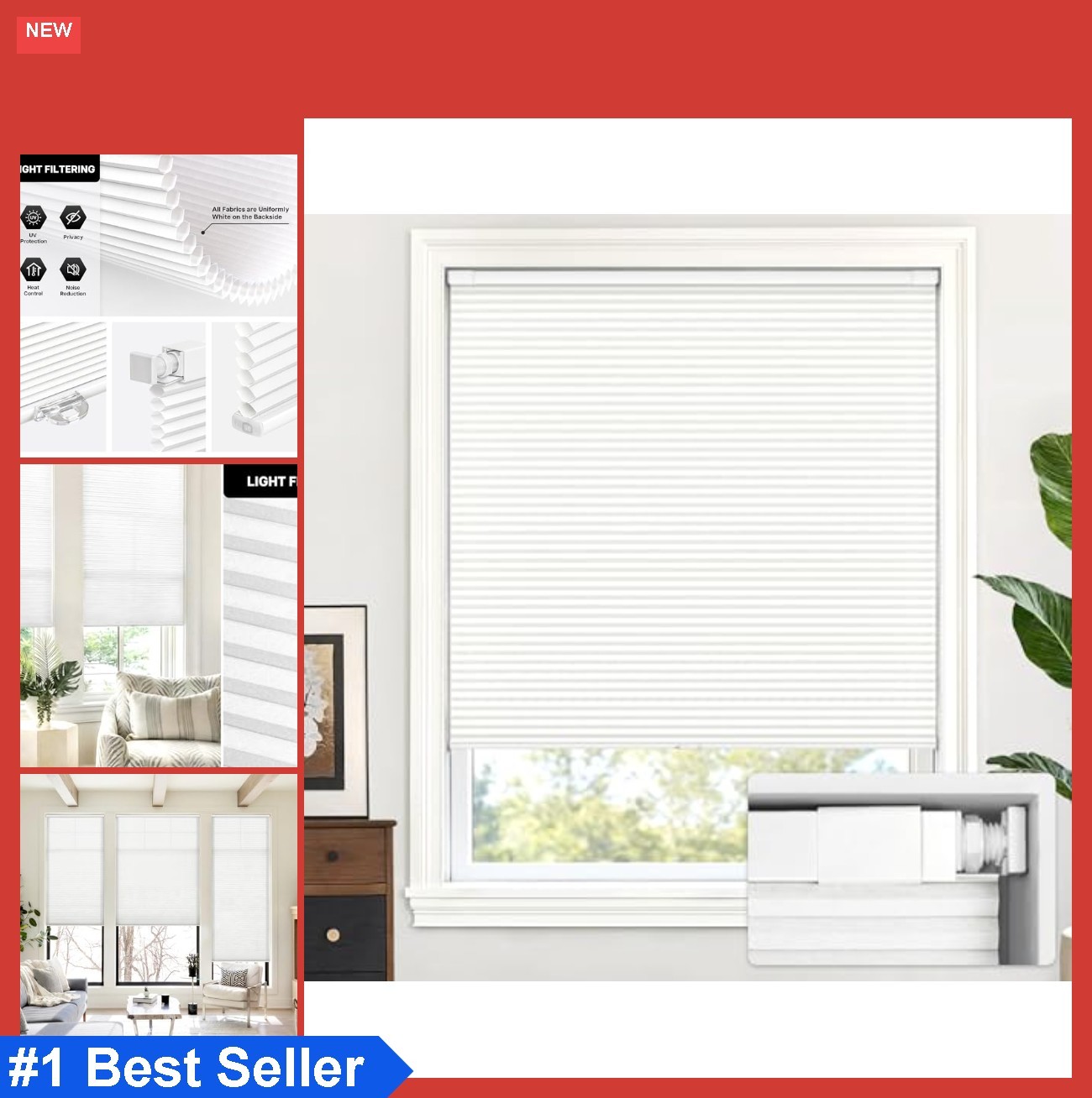 Cordless Cellular Shade 26in W x 36in H Light Filtering No Drill Honeycomb Blind