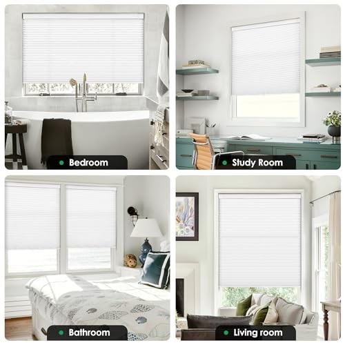 No Tools No Drill Cordless Cellular 22″ W x 36″ H Light Filtering-white