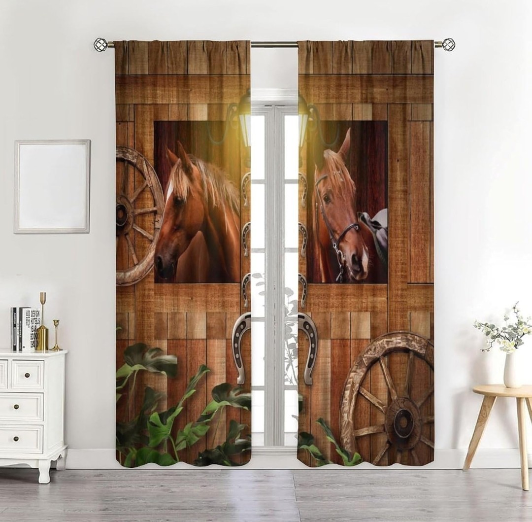 Horse & Stable Curtains (84″x50″ Each Panel) Right And Left Panels New