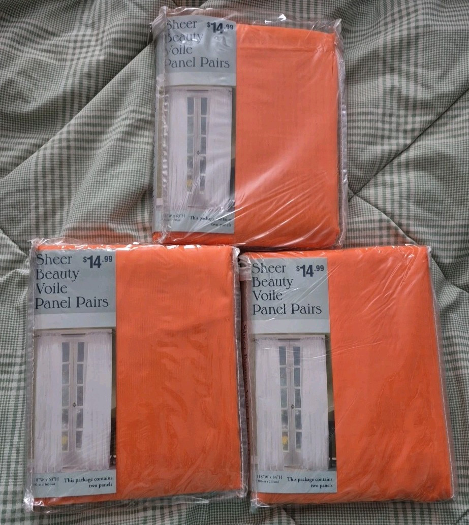 Sheer Beauty Voile Panels, Curtains, Orange, 118W X 84H, 3 Pkgs, Each W/2 Panels