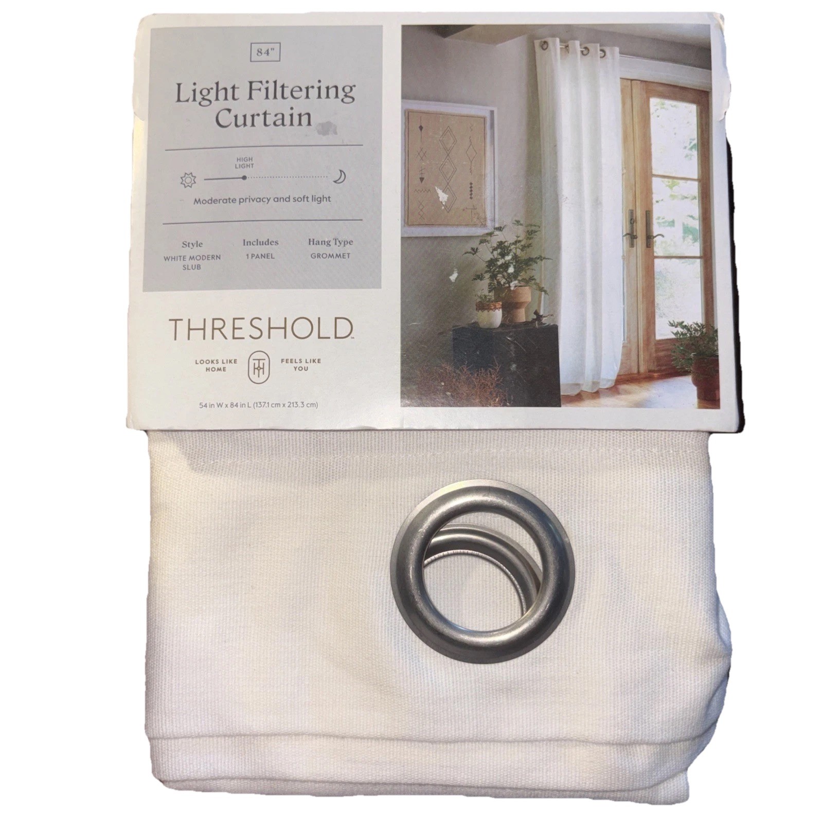 Threshold Light Filtering Curtain Panel White Modern Slub 54×84 Grommet New