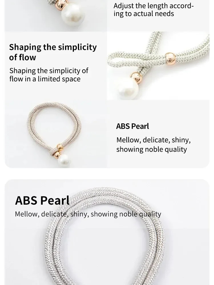 2 pieces No-hole curtain tiebacks, pull-style pearl tie cords, curtain fasteners