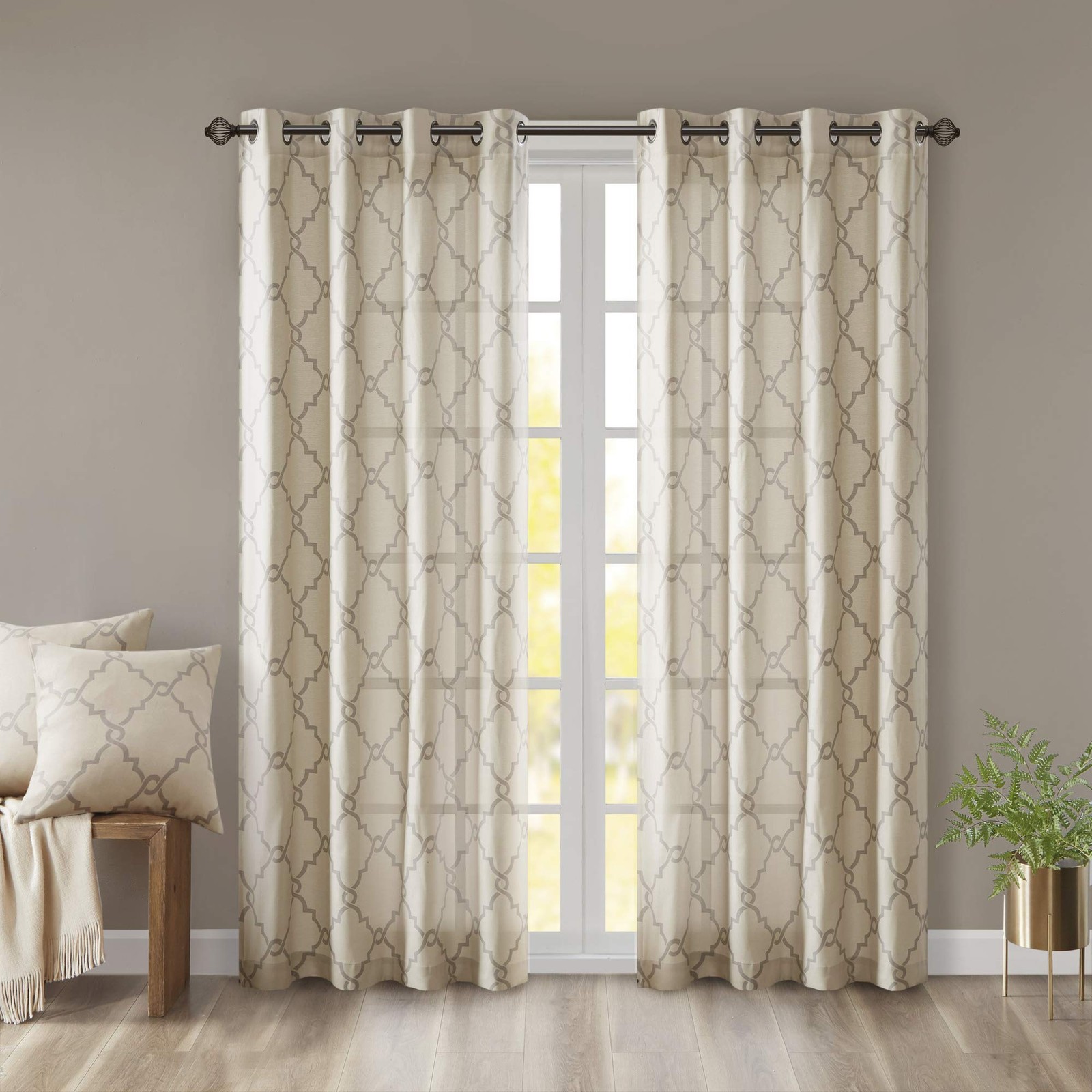 Madison Park Single Window Curtain Saratoga 50×63 Beige/Grey Grommet Top