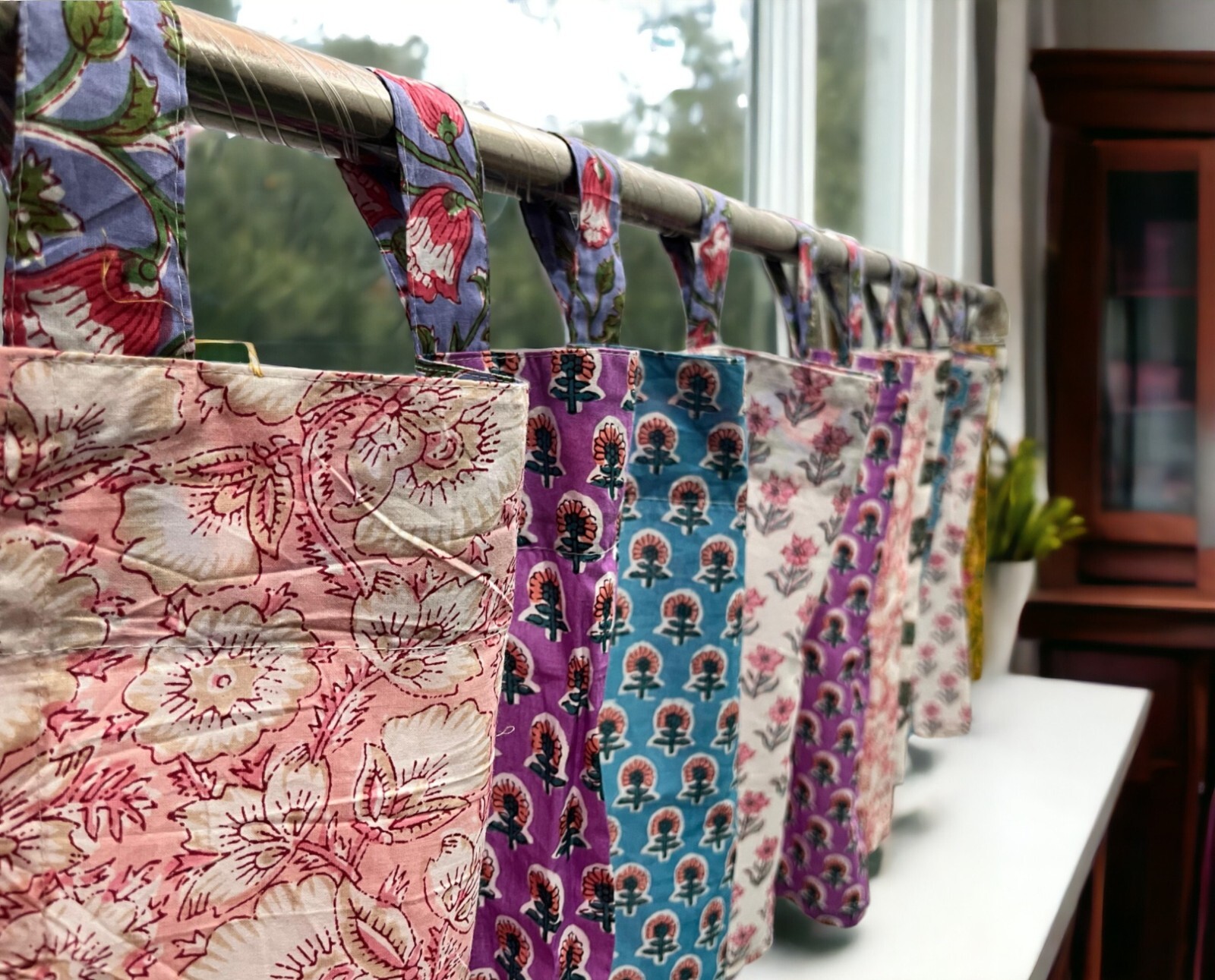 Patchwork Boho Window Curtain Valance , Multicolour Floral Rod Pocket Valances