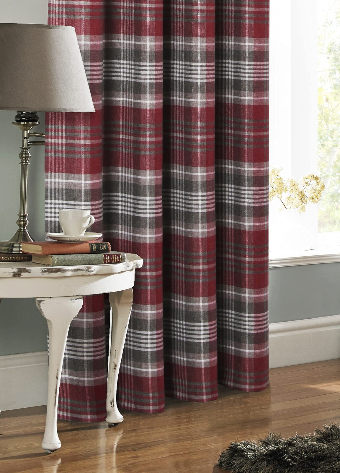 Red Plaid Curtains Grommet Highland Woolen Look Tartan Curtains for Bedroom L…