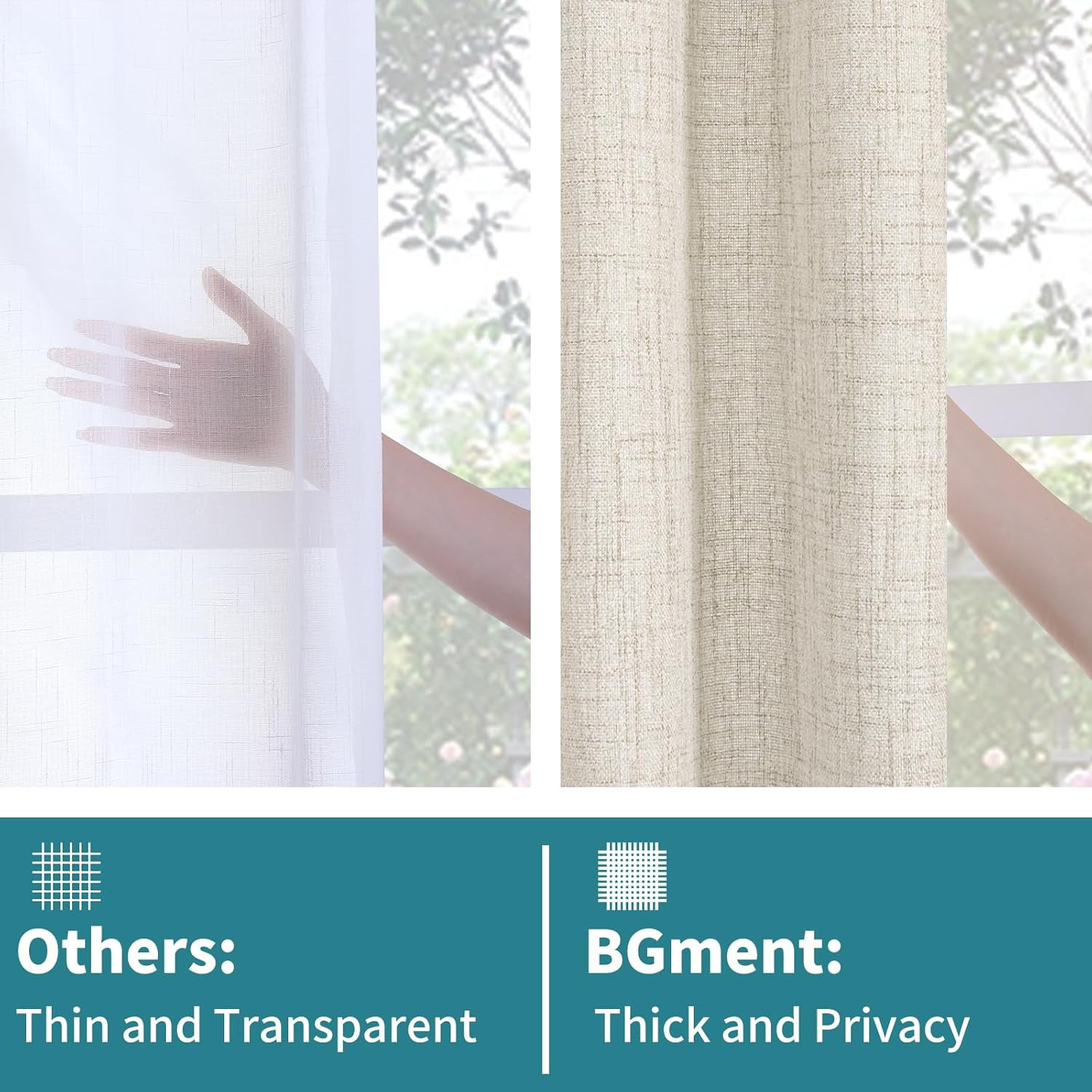 Bgment Linen Curtains 63 Inch Length 2 Panels for Living Room – Semi Sheer Drape