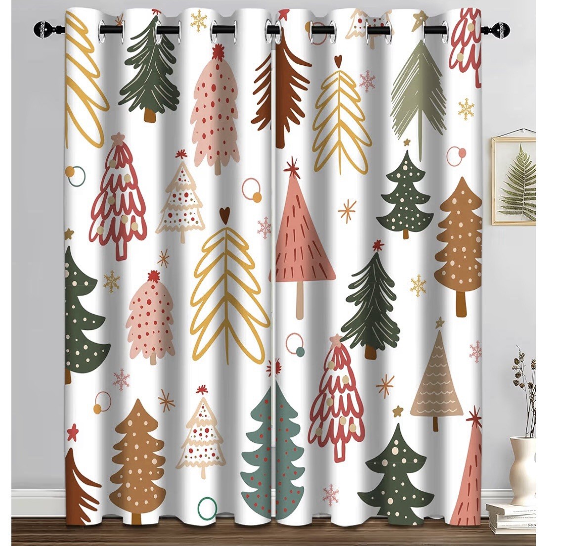 Merry Christmas Tree Blackout Curtain, Xmas New Year Holiday