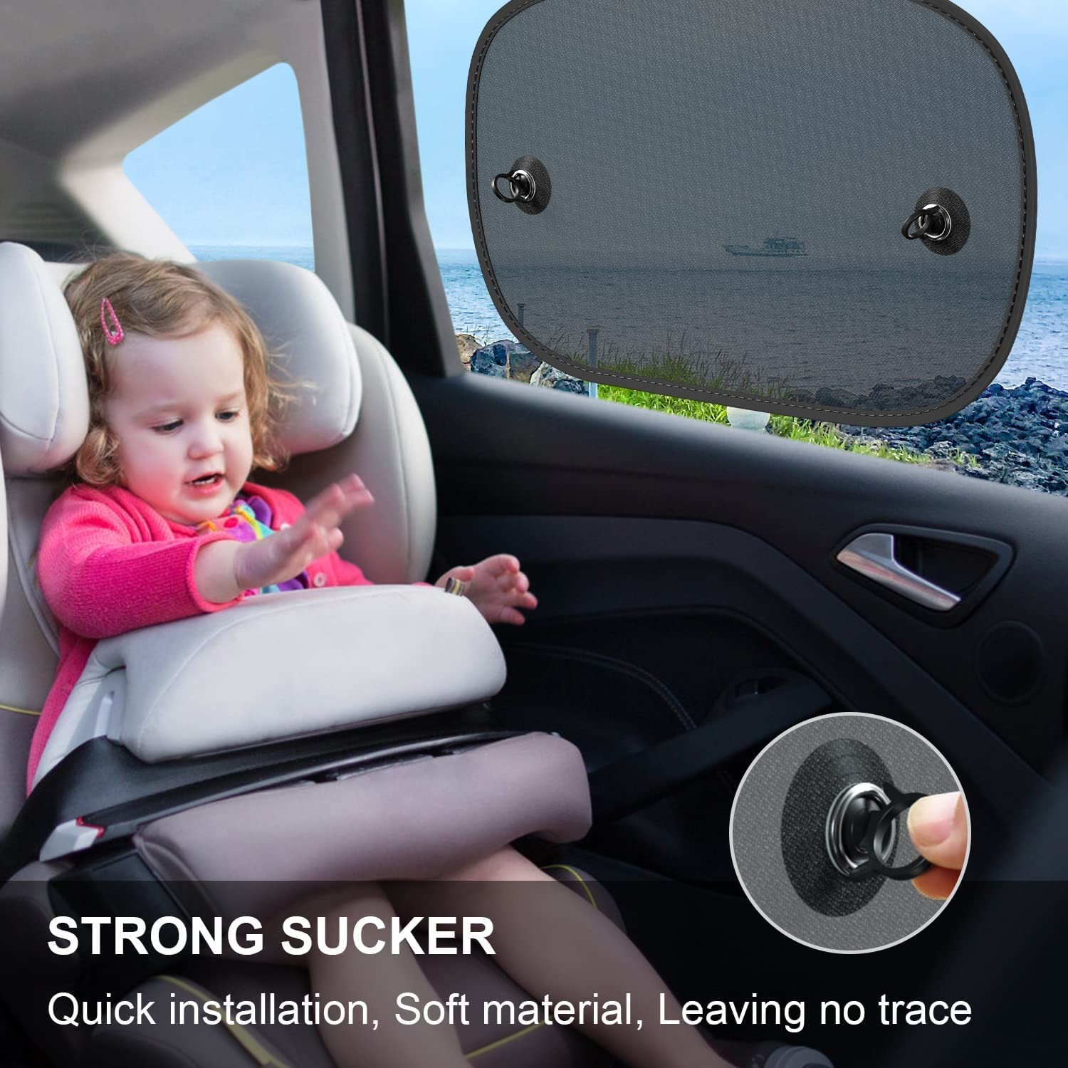 Car Window Shade, 2 Pack Sun Shade for S-Suction Cups, Black:S