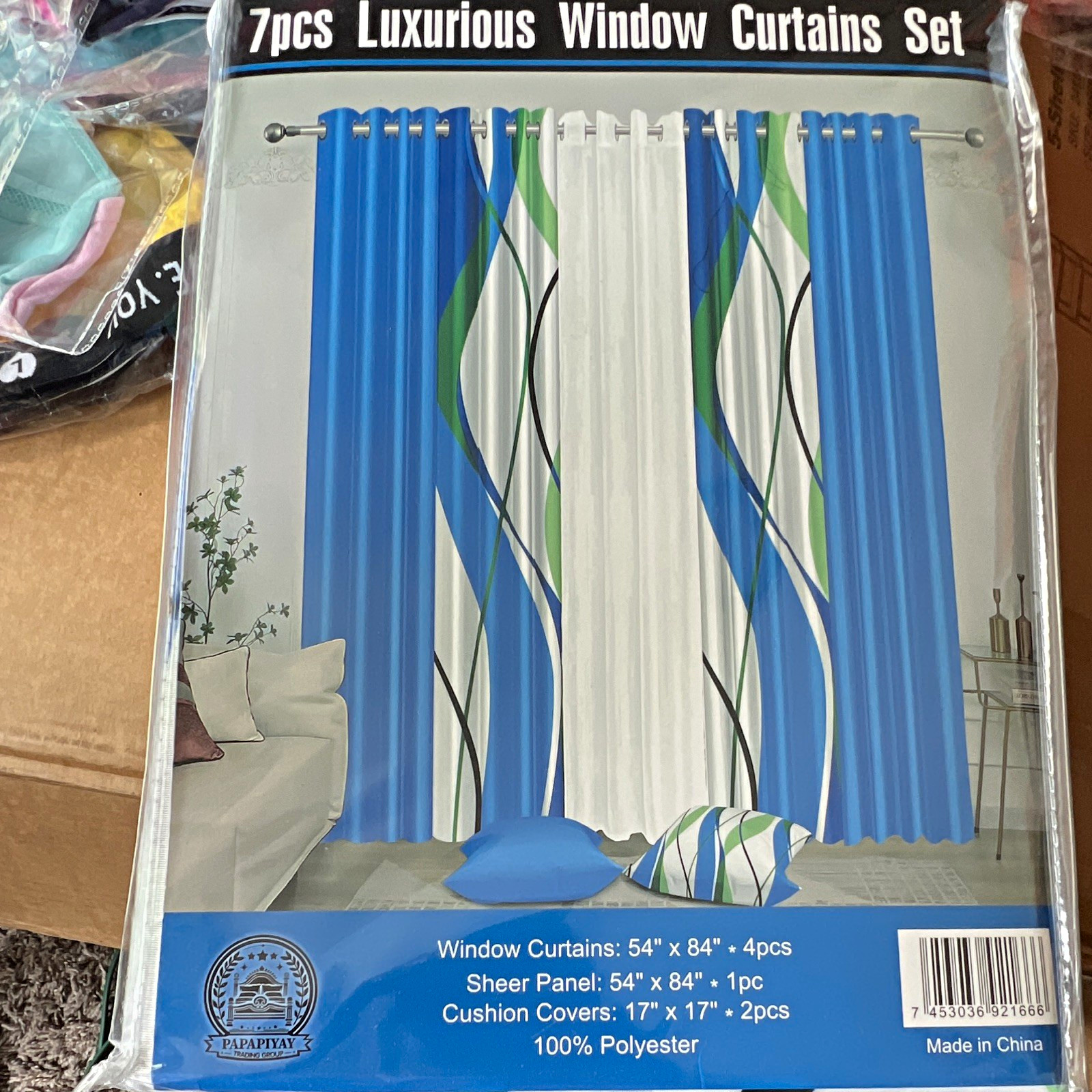 PAPAPIYAY 7pc 54×84 Polyester Sheer Floral Modern Grommet Curtain Set