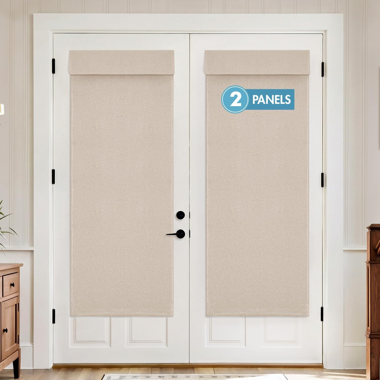 MIULEE 2 Panels 100% Blackout Linen French Door Curtains Set of 2, Privacy No Dr