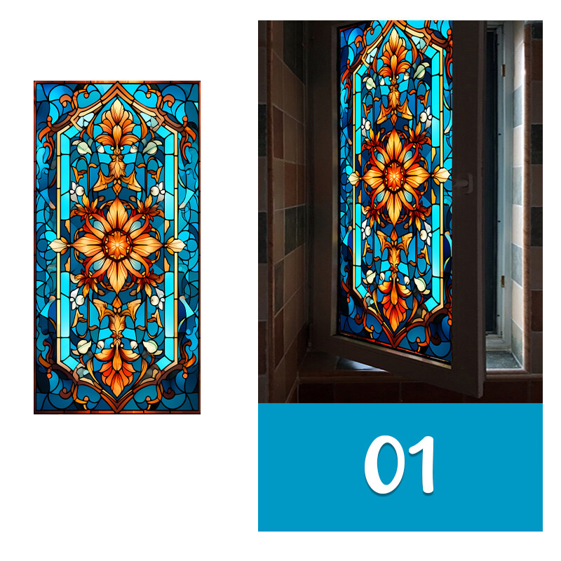 Vintage Church Stained Glass Film Cling Window Sticker Bathroom Door Home 1pcs