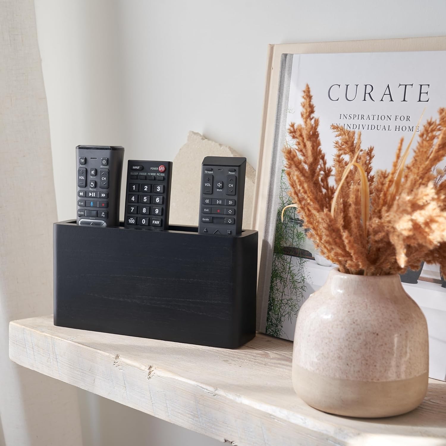 KIBAGA Premium Wooden Remote Control Holder – Easy Install Adhesi