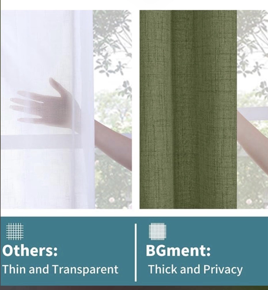 BGment Olive Linen Look Kitchen Curtains 42×40 Light Filtering 2 Panel Set 💜