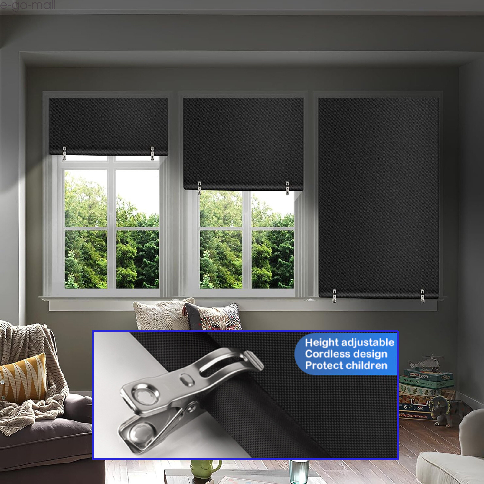100% Blackout Roller Shades Cordless Window Blind Curtains for Nursery Travel