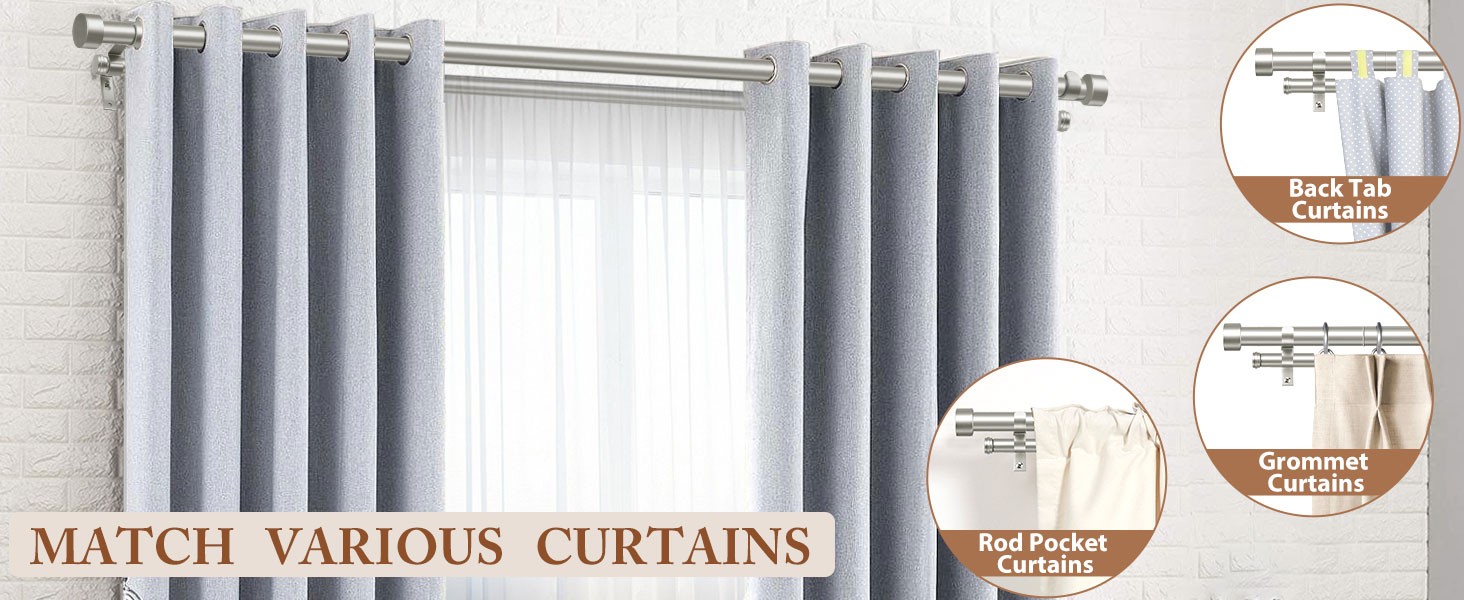 1 Inch Double Curtain Rods 66 to 120 Inches (5.5-10 Feet), Heavy Duty Adjustable