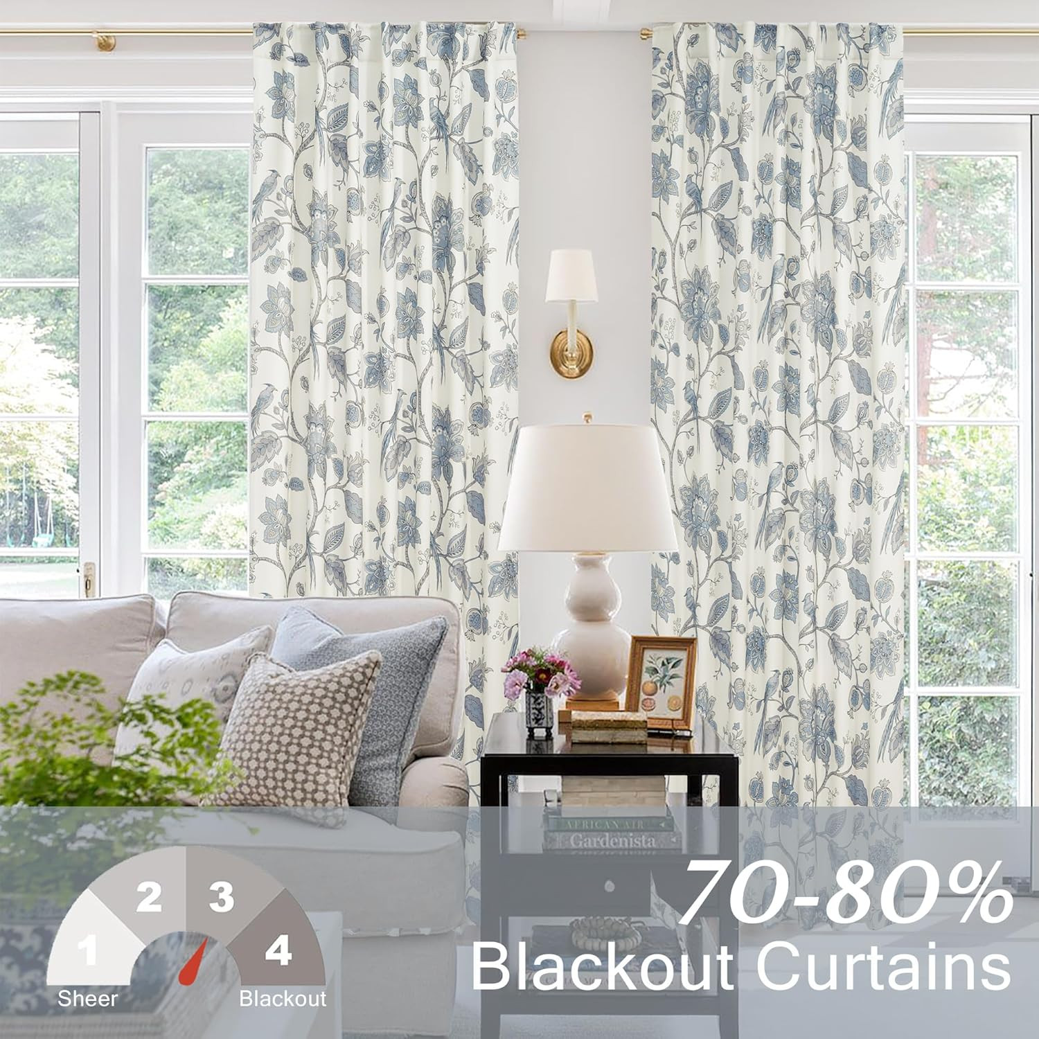 Light Blue and White Curtains,Dusty Sky Blue Grey Floral Toile French Country 70