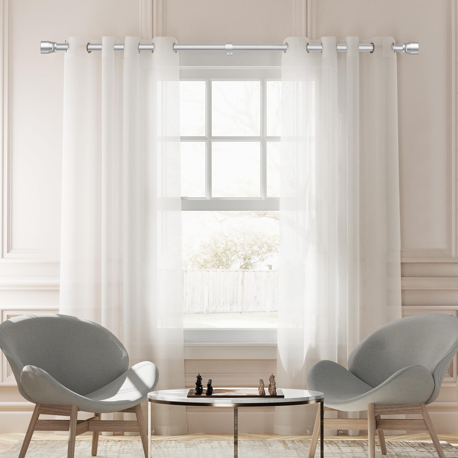 1” Diameter Silver Curtain Rods Itself is 30 to 90 inch, 1 Pack Fit 30-84
