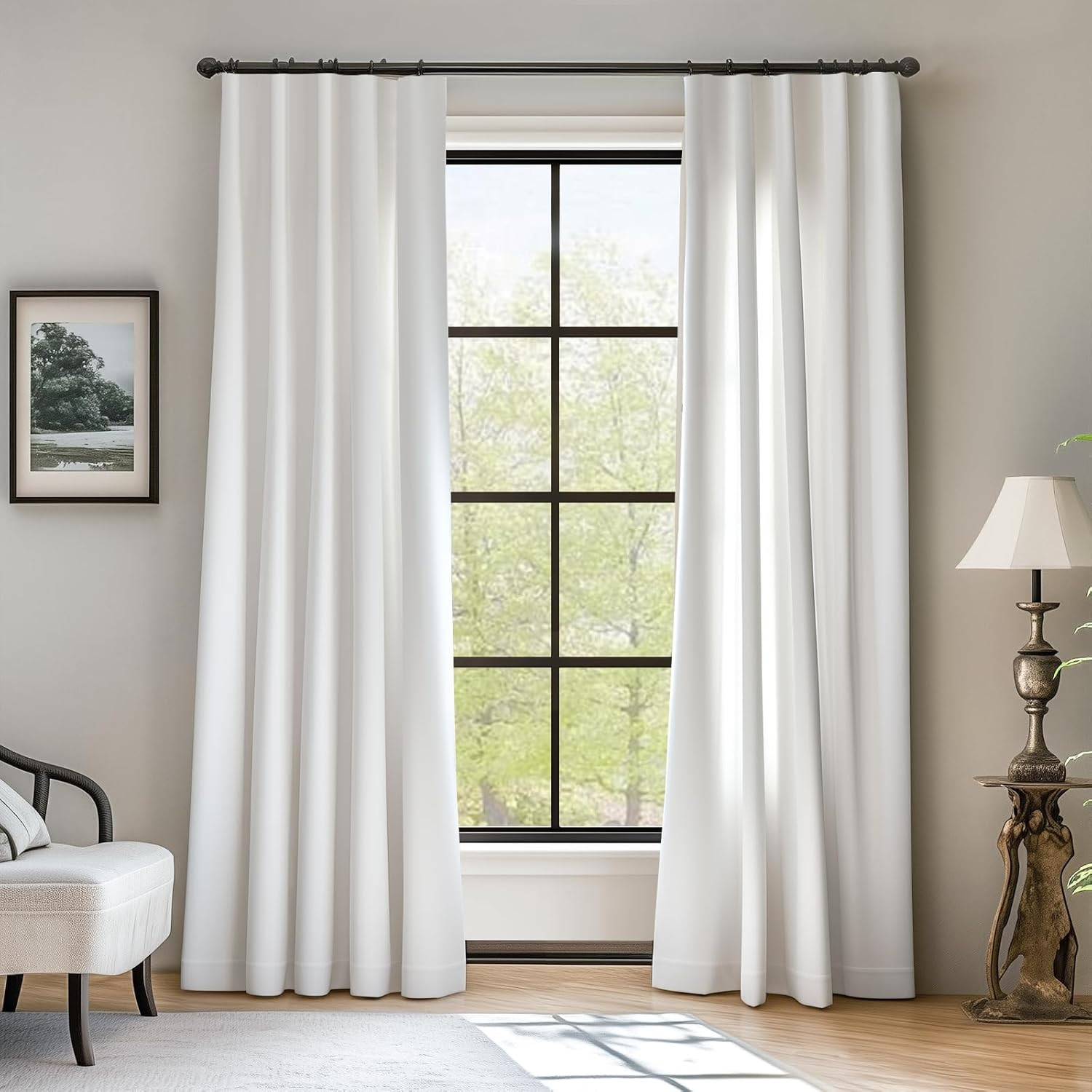 White Velvet Thermal Insulated Soundproof Curtains 84″ – 2 Panels