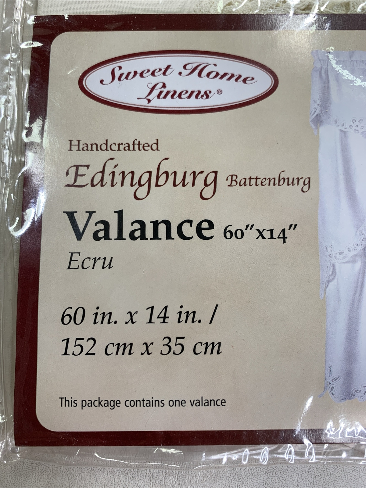 Battenburg Valance Ecru Cotton Lace Handcrafted NEW 14” X 60” Granny Cottagecore