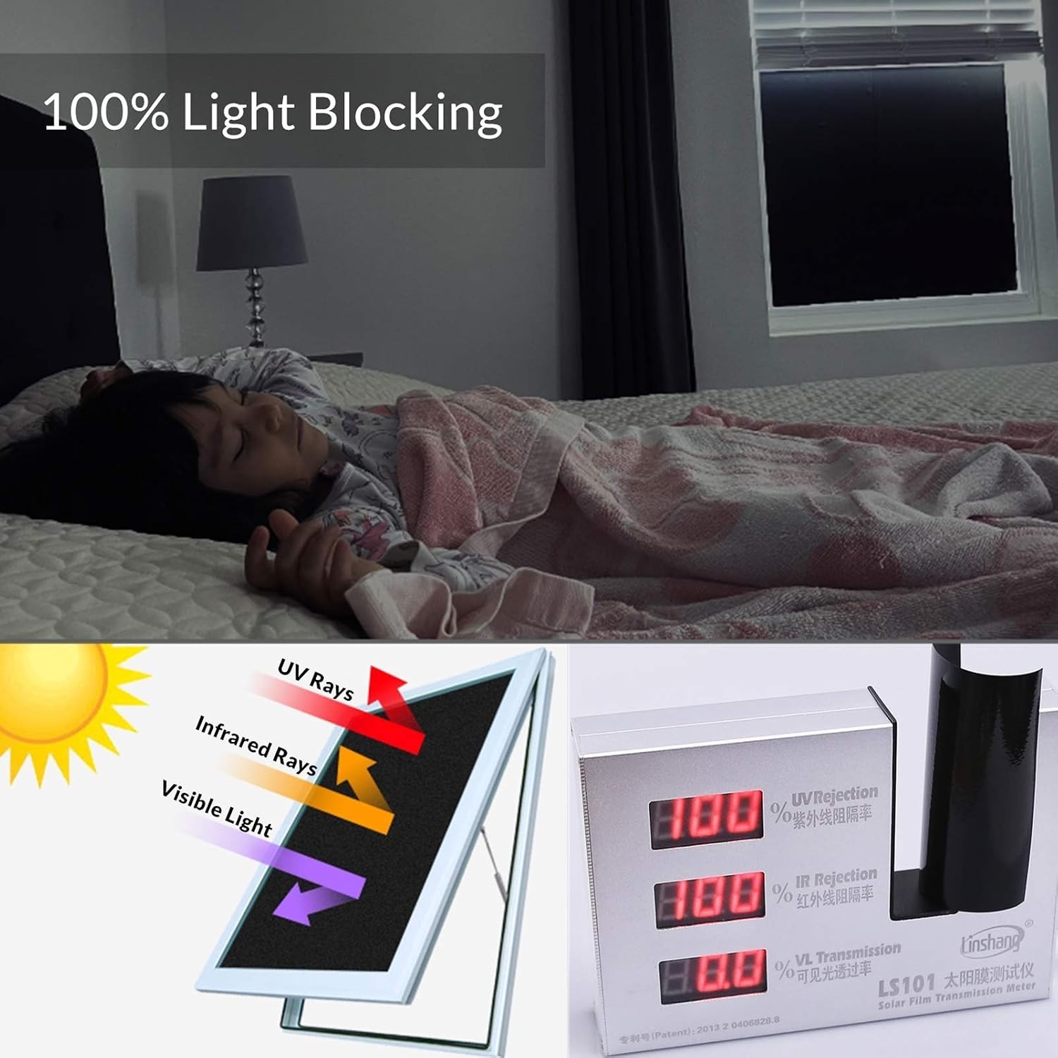 17.7 x 78.7 Black Window Cover – 99% UV Protection & Room Darkening Tint
