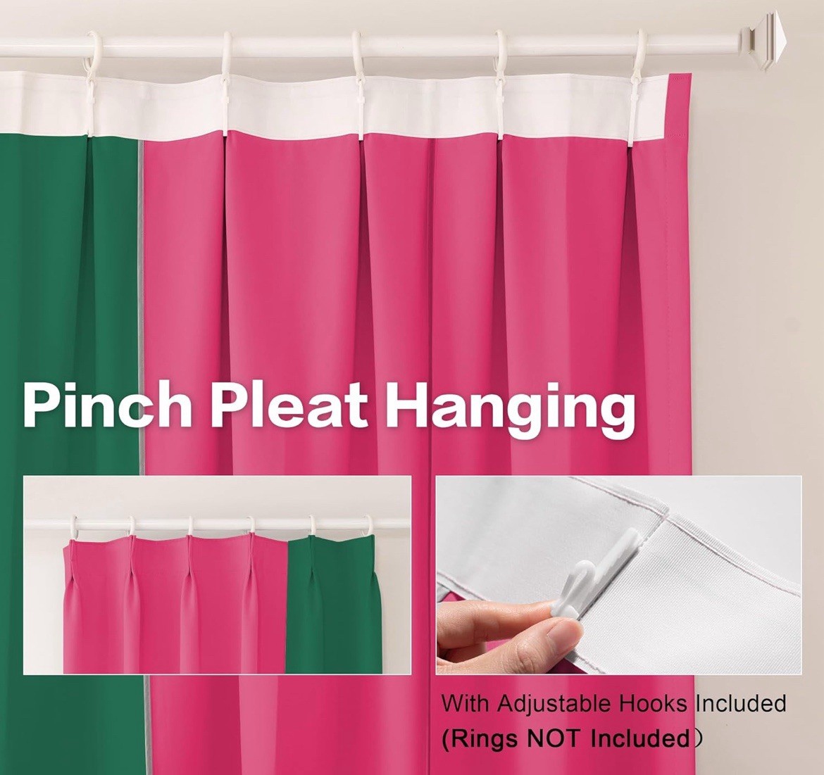 Green And Raspberry Colored Blackout Pinch Pleated Curtains 42 X 96“ NEW