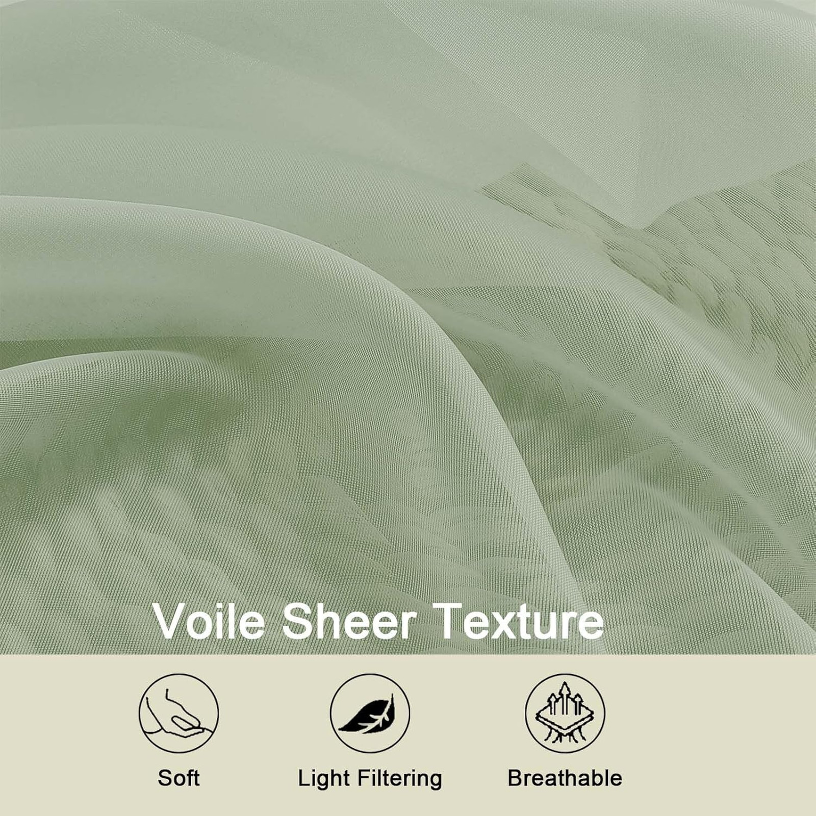 Sage Green Sheer Curtains 84 Inches Long 2 Panels Light Filtering Bedroom Living