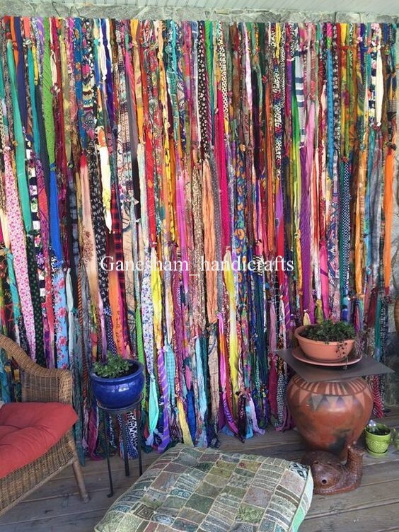 50 Strands, Bohemian gypsy rag Window Bohemian Valance Indian Backdrop curtains