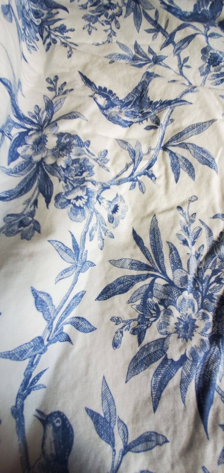 Custom Made Pinch Pleated Lined Drapes Blue/White Birds 2 Panels Ea *18″x 97″*