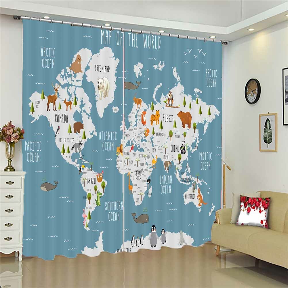 Many Animals Nice Map 3D Curtain Blockout Photo Printing Curtains Drape Fabric