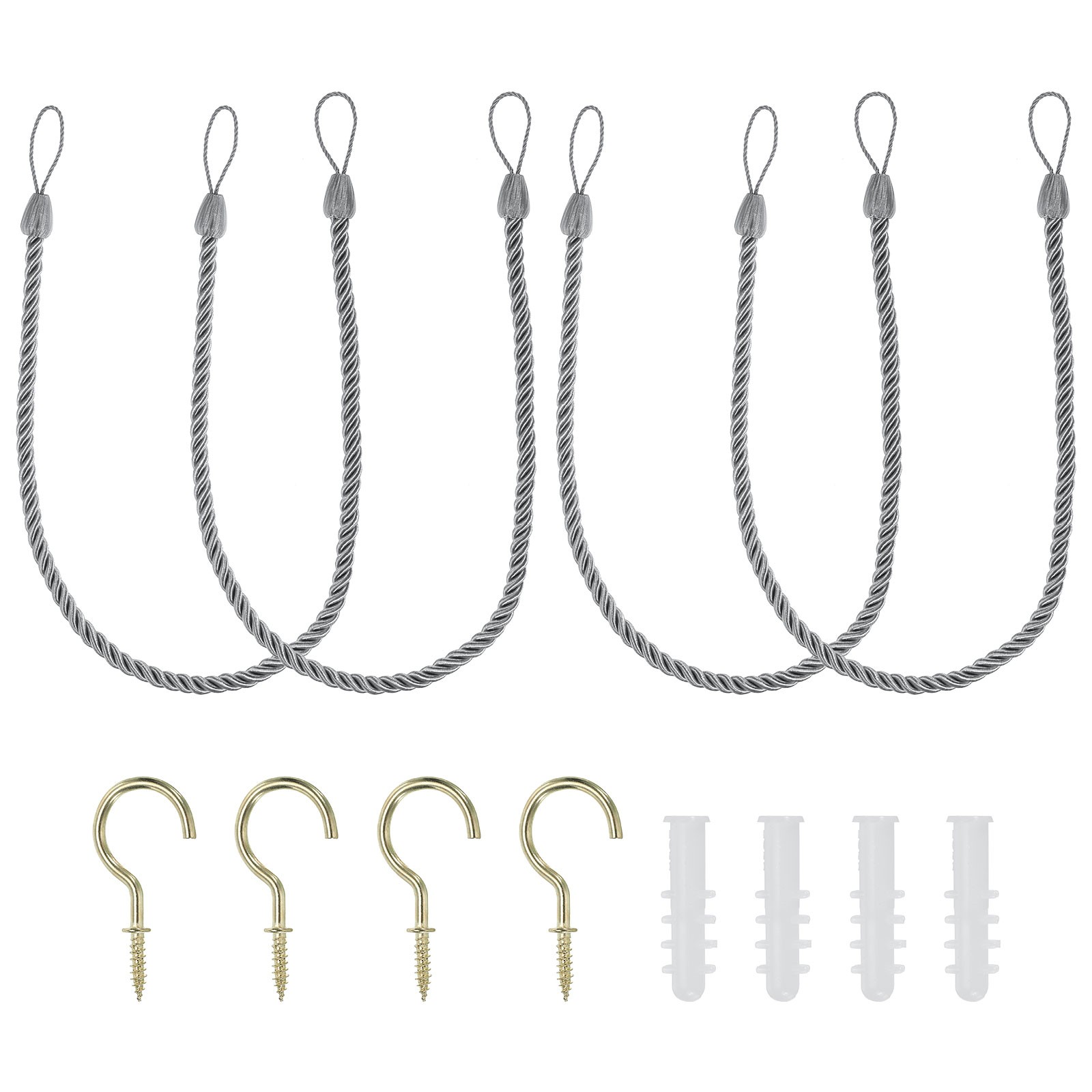 4pcs Curtain Tiebacks Ropes with Hooks Bolts Silver Gray