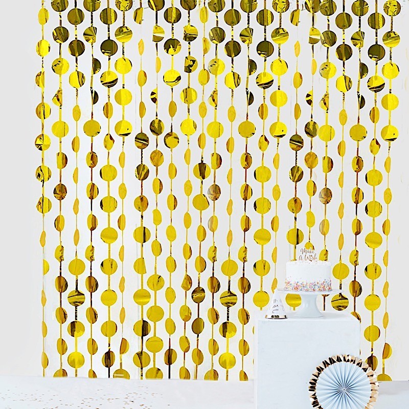 3 ft x 6.5 ft GOLD Metallic Round Foil Tassels Fringe CURTAINS Party Home