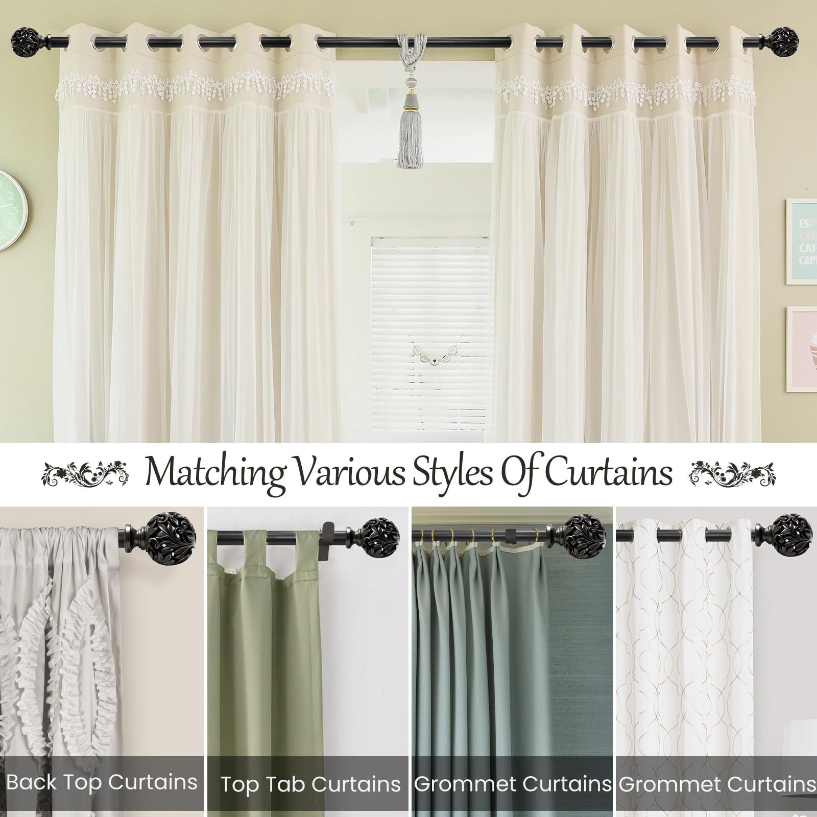 Oil Rubbed Bronze Curtain Rods 36 to 120 inches 3-10 ft 1 Inch Diameter Adjus…