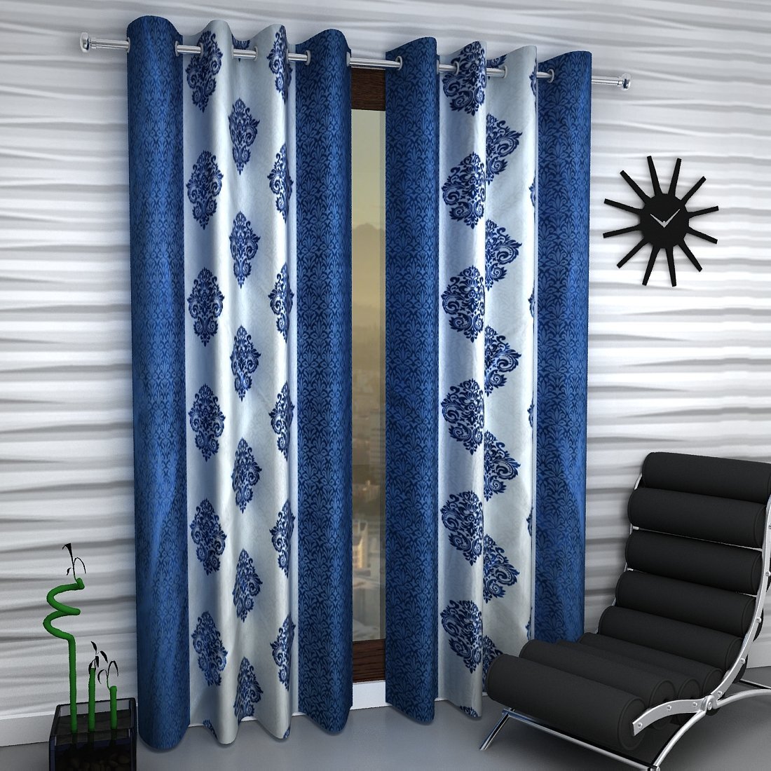 2 Piece Premium Eyelet Polyester Door Curtains 7Ft – Blue (Ca)