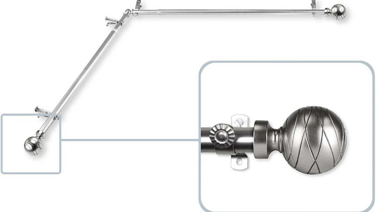 Rod Desyne Arman 13/16″ Corner Window Curtain Rod 66-120″ Satin Nickel NEW OB