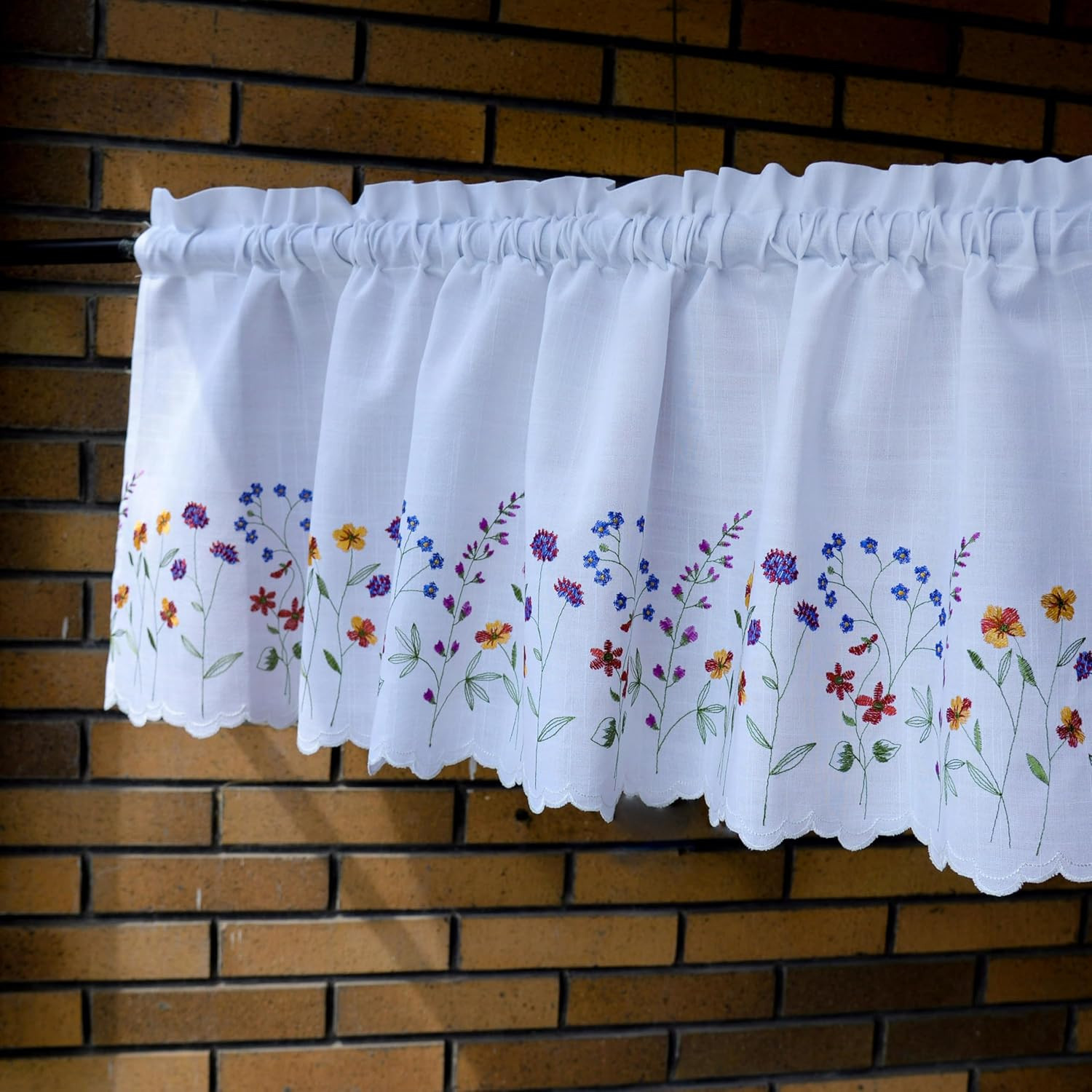 PKT Floral Embroidery Curtain Valance, White Elegant Decorative Flowers Window V