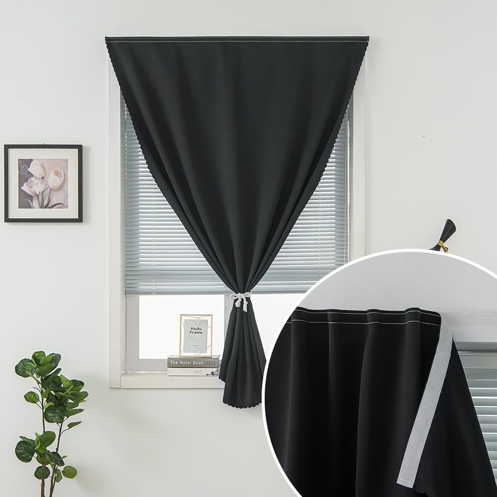 Adhesive Blackout Curtains – No Rod Needed, Easy to Hang – 35”W X 59”L, Black