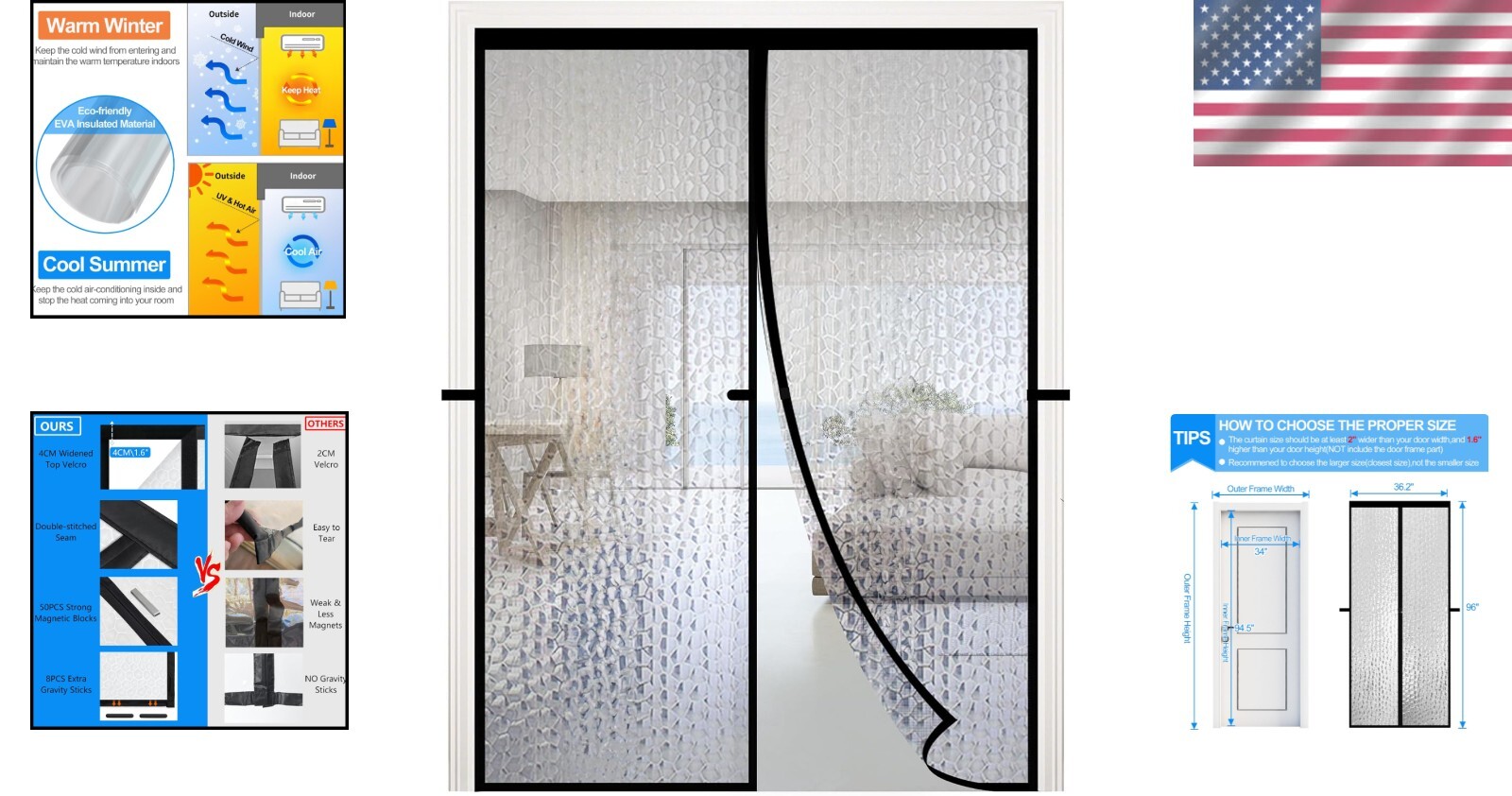 Eco-Friendly Magnetic Insulated Door Curtain 34″x94.5″ – Energy Efficient Design