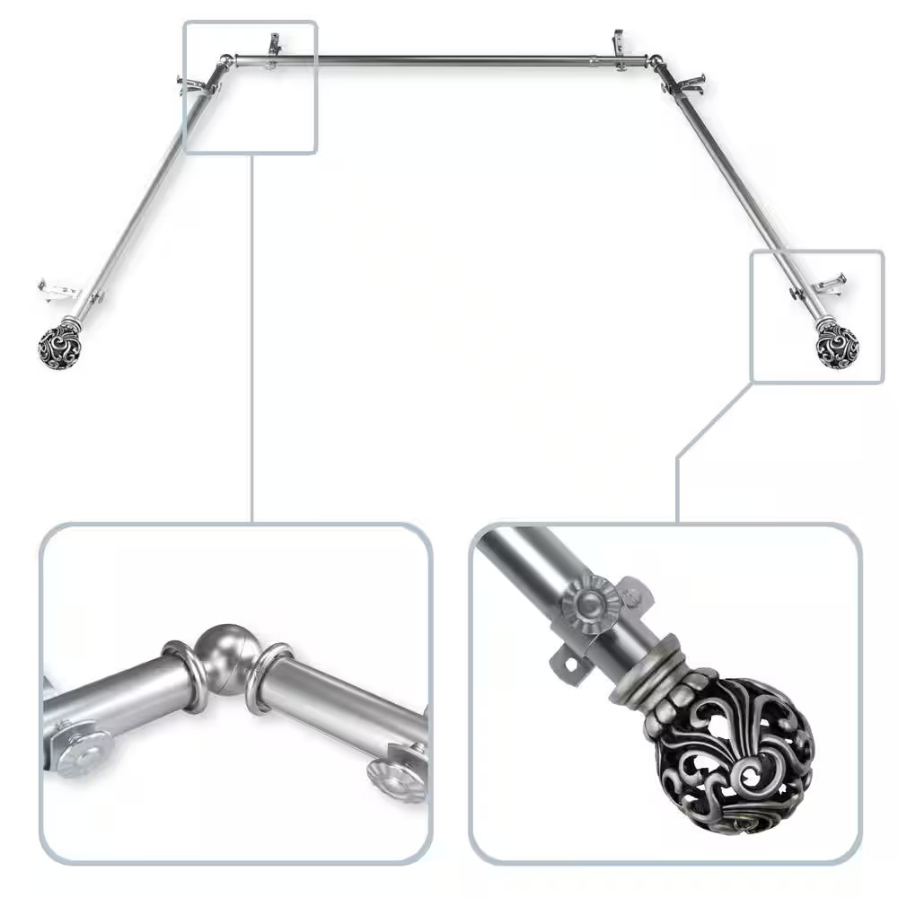 Adora 13/16 In. Bay Window Single Curtain Rod in Satin Nickel
