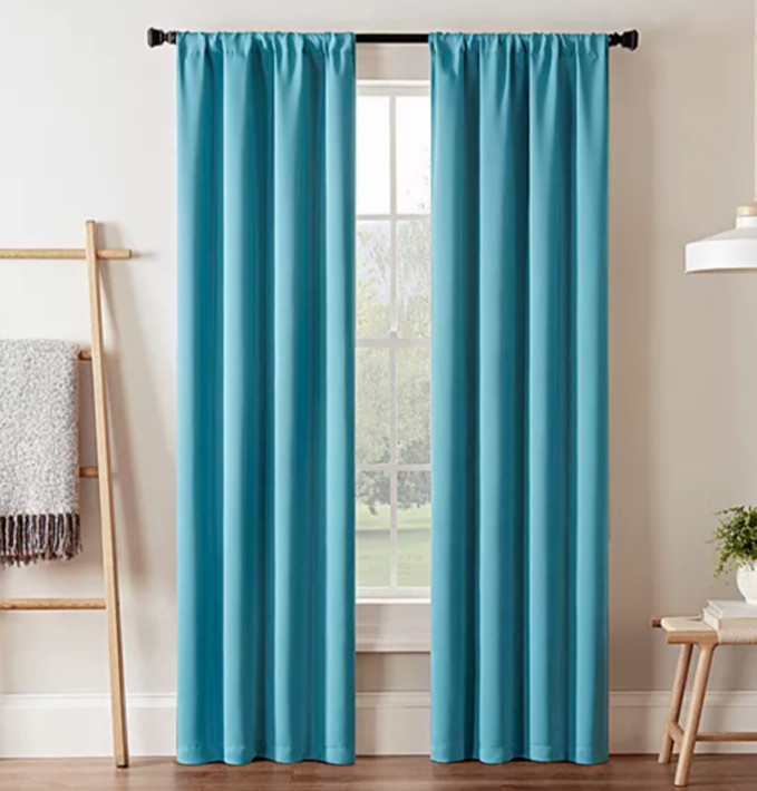 Eclipse Darrell Sky Blue Solid 37 in X 95 in. Blackout Rod Pocket Panel Curtain